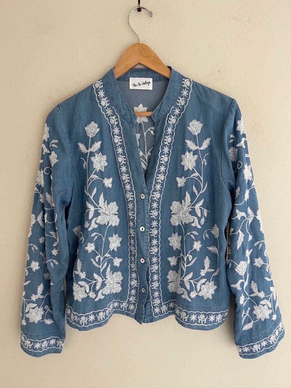 THE NU VINTAGE Blue & White Embroidered "Noa" Jacket/Blouse: MEDIUM/LARGE; NWOT!